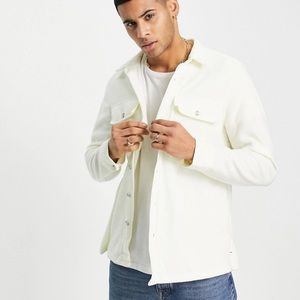 Topman Polar Fleece Overshirt in Off White